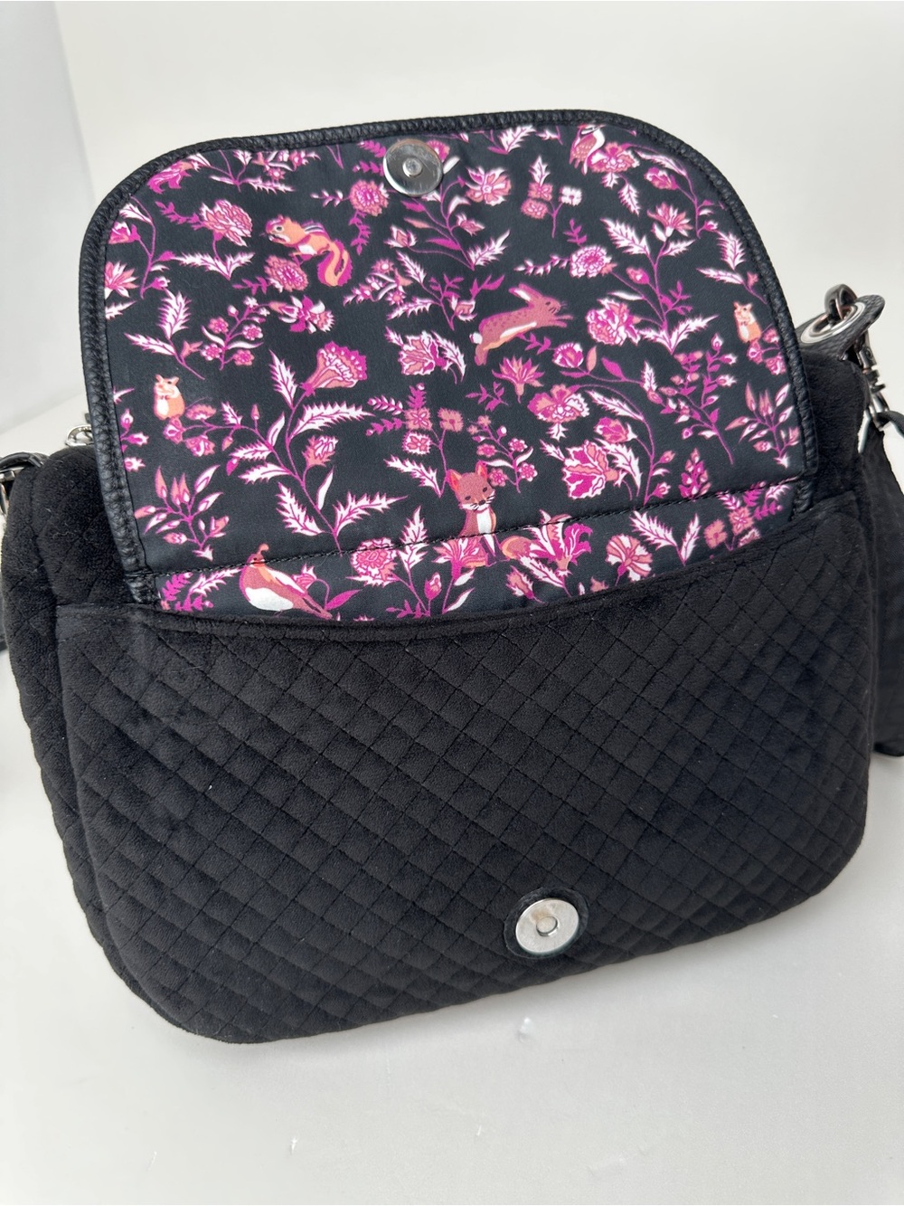 Vera Bradley Black Quilted Crossbody Bag Purple Fall Forest Fox Print